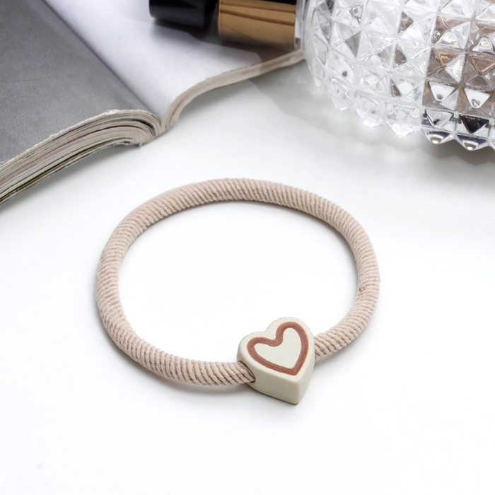 Резинка для волос «Алеста», сердце, 5 см, бежевый