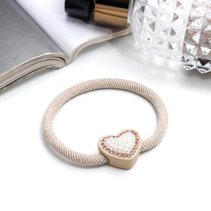 Резинка для волос «Бирсен», сердце, 5 см, бежевый - Фото 1