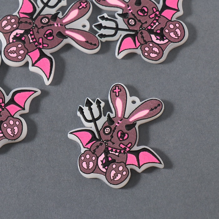 Декор для творчества акрил двусторонний «Зайка-дьяволёнок», 4.3×4×0.2 см