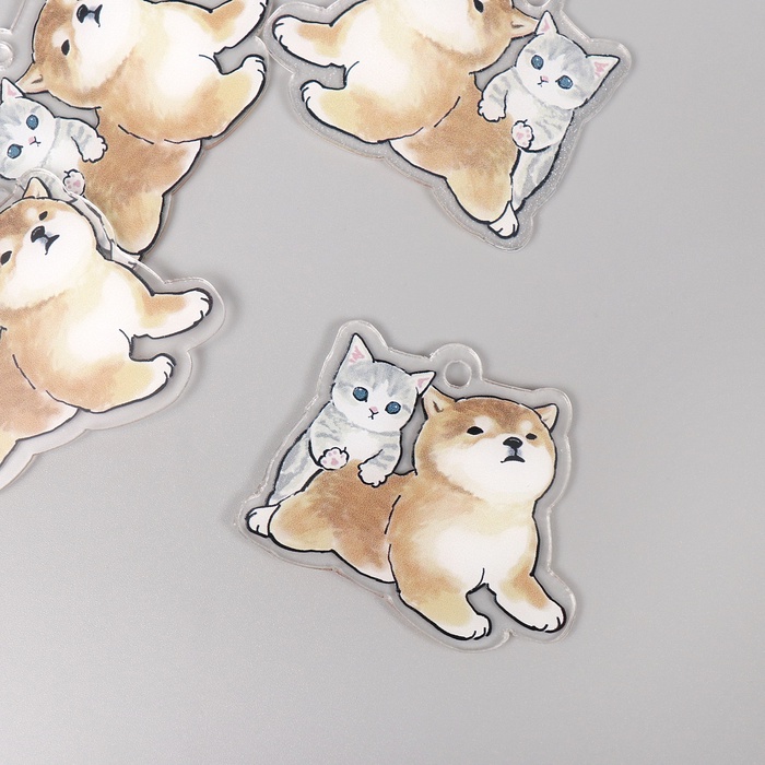 Декор для творчества акрил двусторонний «Собачка с котёнком», 4×5×0.4 см