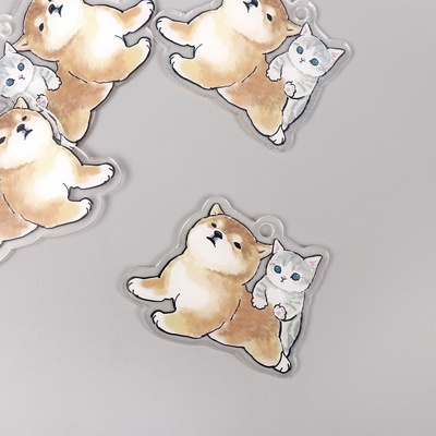 Декор для творчества акрил двусторонний «Собачка с котёнком», 4×5×0.4 см