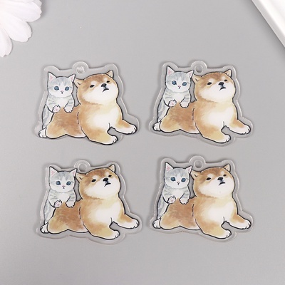 Декор для творчества акрил двусторонний «Собачка с котёнком», 4×5×0.4 см