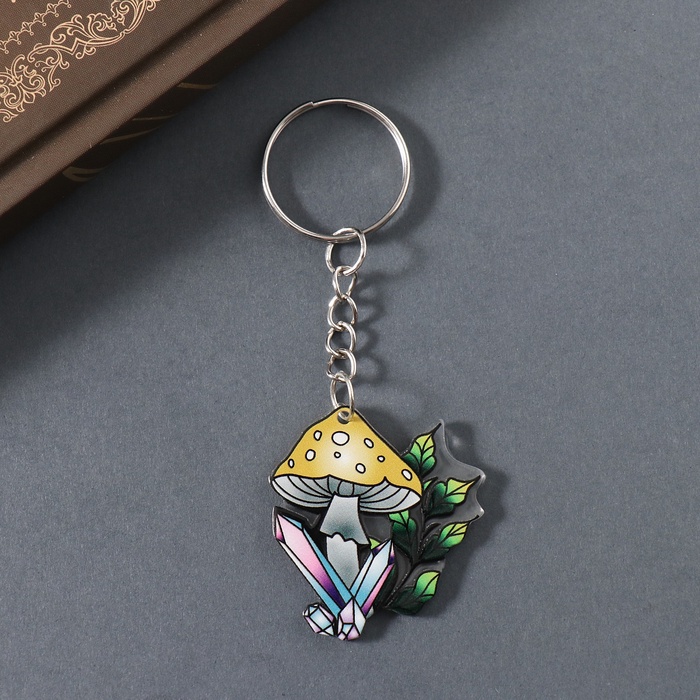 Брелок для ключей на кольце «Мухомор и кристаллы», акрил двусторонний, 3.7×3.3×0.2 см