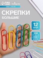 Скрепки 100 мм цветные, 12 штук в пакете - Фото 1