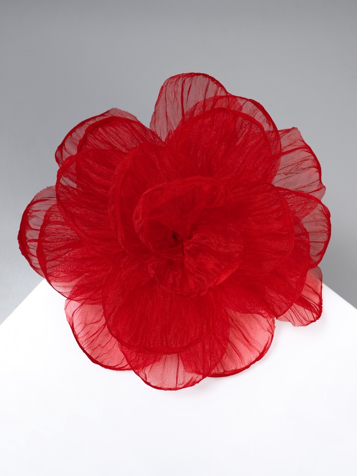Брошь текстильная «Цветок» объемный, невесомый, цвет красный - Фото 1