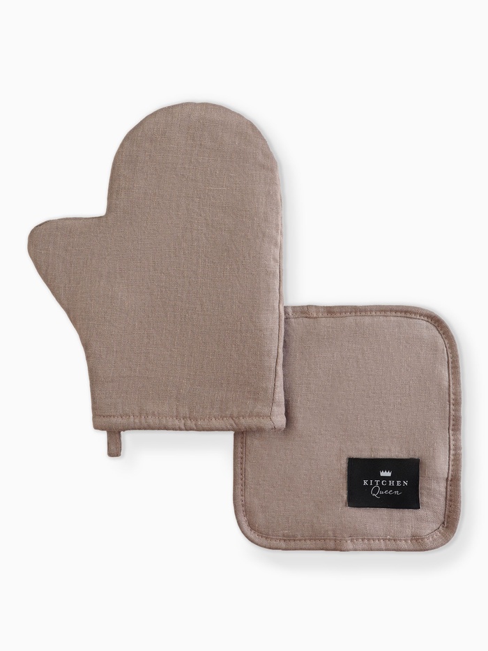Кухонный набор «Этель» Woody: варежка 20×28 см, прихватка 19×19 см, лён 100%,190 г/м² - Фото 1