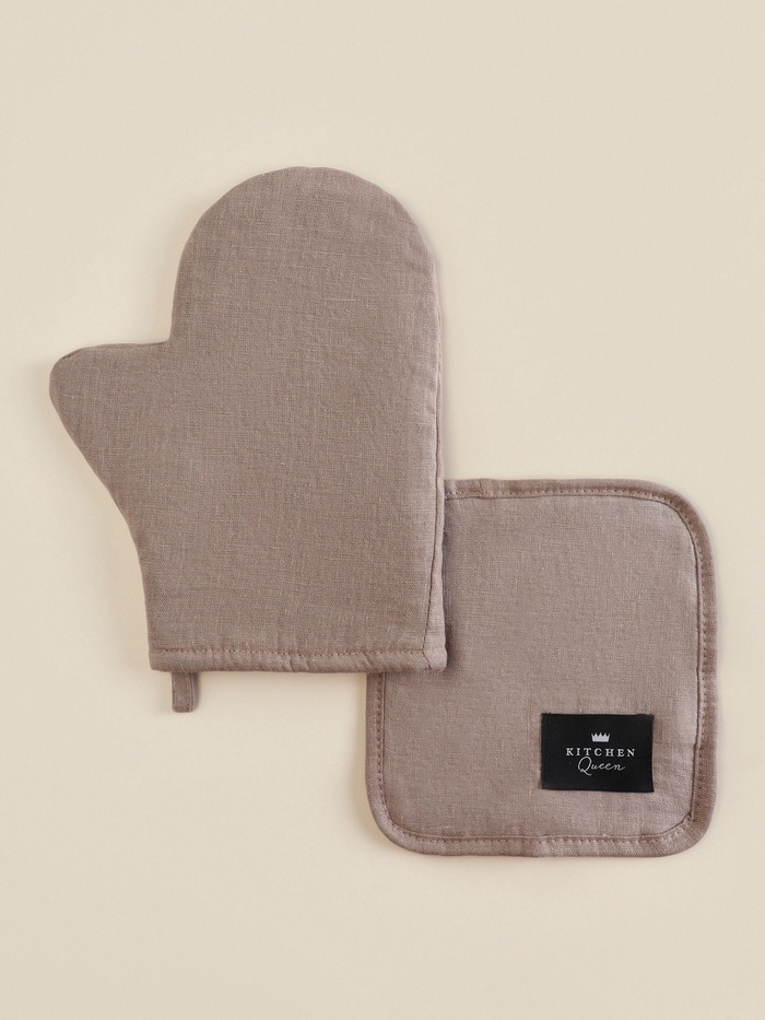 Набор кухонный SL HOME Coniferous: варежка 20×28 см, прихватка 19×19 см, лён 100%,180 г/м² - Фото 1