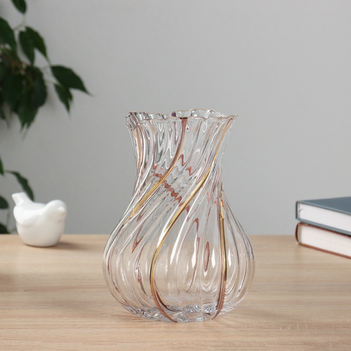 Ваза для цветов «Милагрос», витая, 20×13 см, стекло, прозрачная