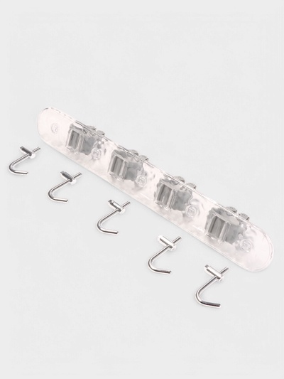 Держатель для швабр настенный самоклеящийся, прозрачная основа, 4 отделения, 42.5×6×6 см