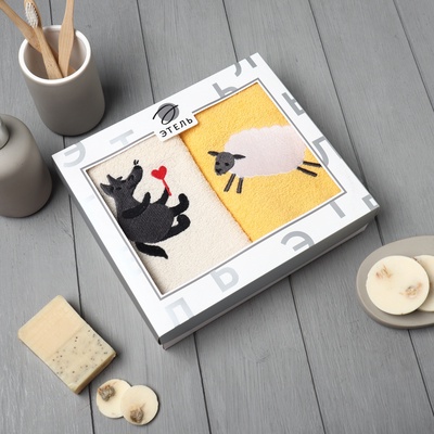 Полотенца махровые «Этель» Lovely animals, 35×60 см - 2 шт., хлопок 100%