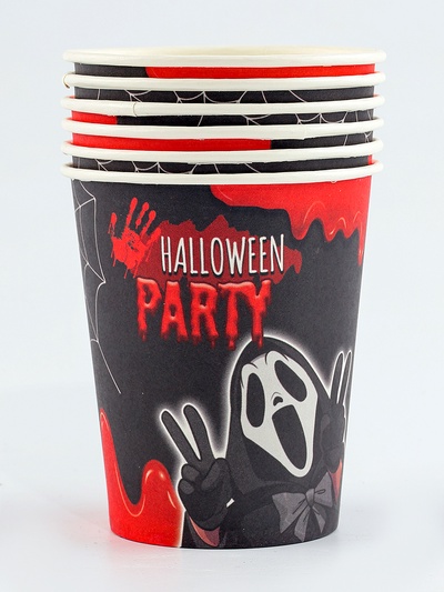 Посуда одноразовая бумажная для праздника Halloween party, 6 тарелок, 6 стаканов