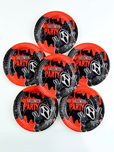 Посуда одноразовая бумажная для праздника Halloween party, 6 тарелок, 6 стаканов