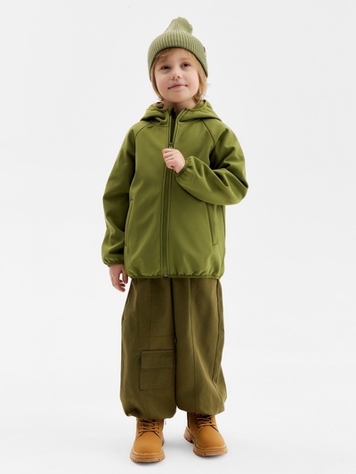 Ветровка демисезонная для мальчиков MINAKU из Softshell на флисе, непромокаемая, оливковая, рост 110 см