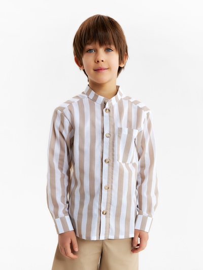 Рубашка для мальчика, MINAKU: Eco style, бежевый/полоска, рост 116 см