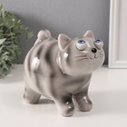 Копилка для денег «Котик-пучеглаз серый полосатый», керамика, 11×15.2×13.4 см - Фото 4