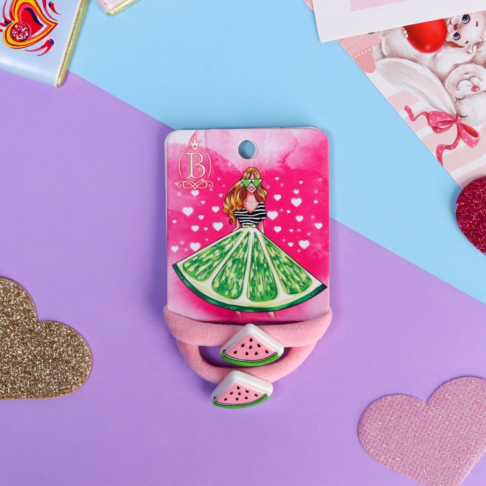 Резинки для волос Выбражулька «Летнее настроение», набор 2 шт., арбуз, 3.5 см, розовые - Фото 1