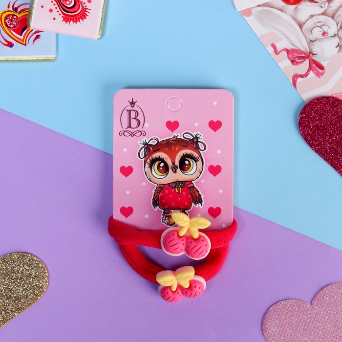 Резинки для волос Выбражулька «Мелодия», набор 2 шт., вишенки, 3.5 см, розовые - Фото 1