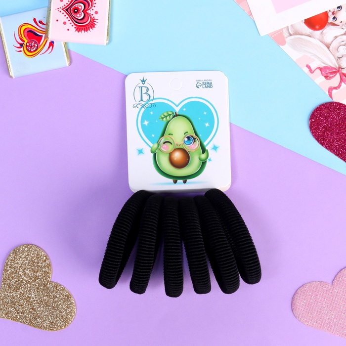 Резинки для волос Выбражулька «Авокадо лав», набор 6 шт., очки, 4 см, чёрные