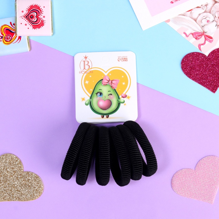 Резинки для волос Выбражулька «Авокадо лав», набор 6 шт., бантик, 4 см, чёрные