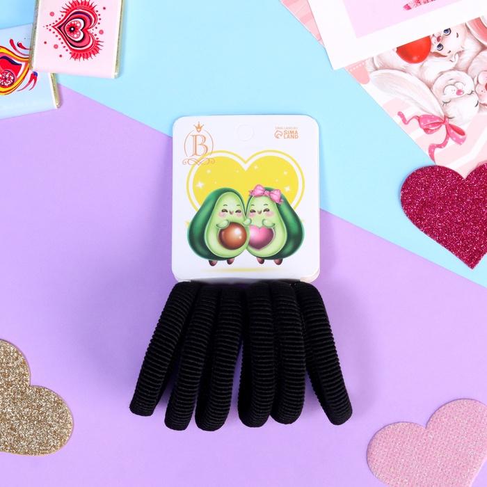 Резинки для волос Выбражулька «Авокадо лав», набор 6 шт., парочка, 4 см, чёрные