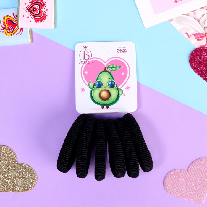 Резинки для волос Выбражулька «Авокадо лав», набор 6 шт., крутышка, 4 см, чёрные