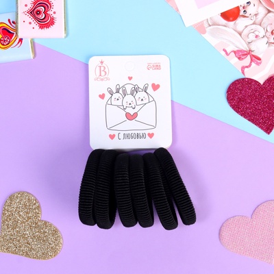 Резинки для волос Выбражулька «Заюшка», набор 6 шт., письмо с любовью, 4 см, чёрные