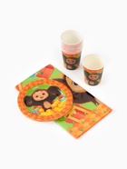 Посуда одноразовая бумажная для праздника, на 10 персон, стакан, тарелка, скатерть, Чебурашка - Фото 2