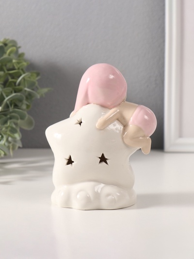 Сувенир керамика свет "Малышка в розовом колпаке на звёздочке" 6х10,5х12,5 см