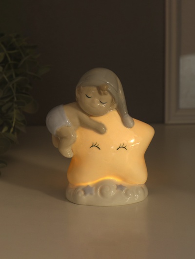 Сувенир керамика свет "Малыш в голубом колпаке на звёздочке" 6х10,5х12,5 см