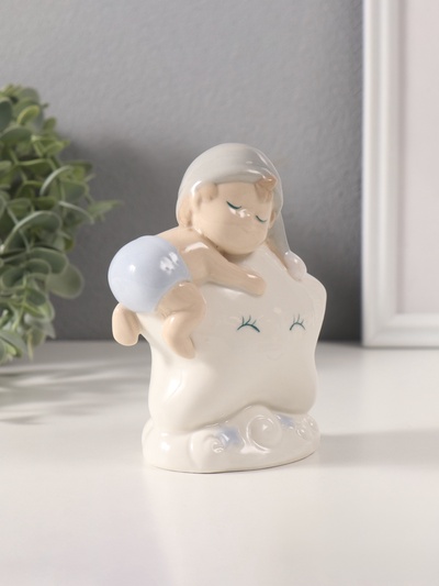 Сувенир керамика свет "Малыш в голубом колпаке на звёздочке" 6х10,5х12,5 см