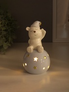 Фигурка светящаяся «Медвежонок в голубом колпаке на шаре со звёздами», керамика, 8×8×15 см - Фото 2