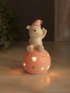 Фигурка светящаяся «Медвежонок в розовом колпаке на шаре со звёздами», керамика, 8×8×15 см - Фото 2