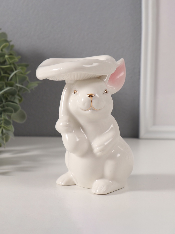 Фигурка керамика «Белый кролик под грибочком», 8×9×13 см - Фото 1