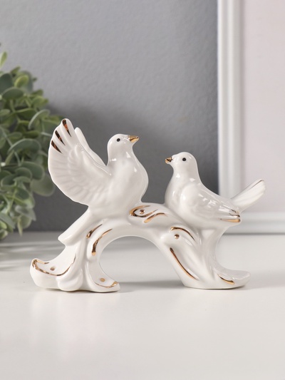 Фигурка керамика «Белые голуби на дуге», с золотом, 3×12×9 см