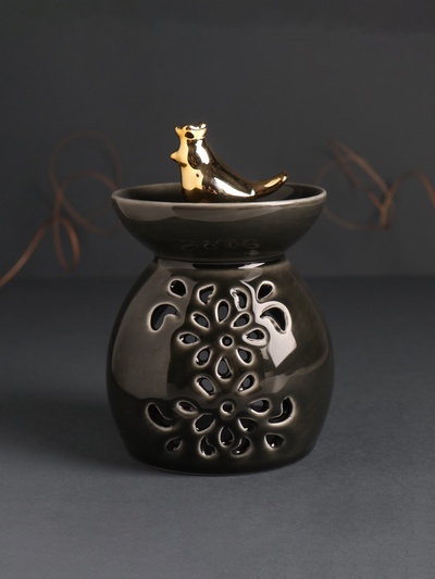 Аромалампа для эфирных масел «Птичка в короне в чаше», керамика, чёрный перламутр, 9×9×13 см