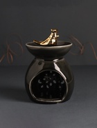 Аромалампа для эфирных масел «Птичка в короне в чаше», керамика, чёрный перламутр, 9×9×13 см - Фото 4