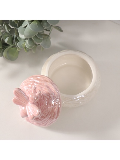 Шкатулка для украшений «Пчёлка на улье», керамика, розовый перламутр, 8.5×8.5×8 см