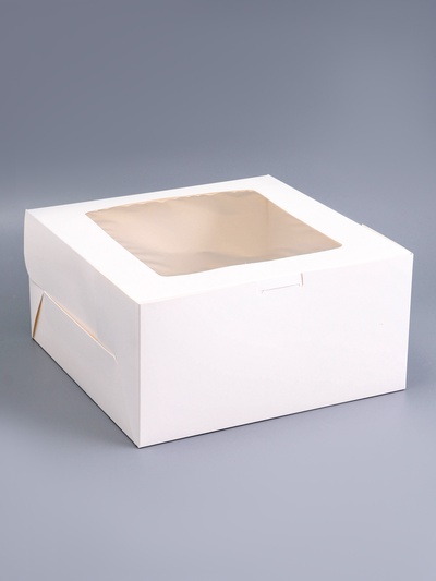 Коробка для торта, белая, с подложкой, 25×25×12 см