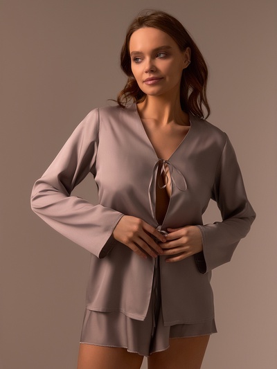 Пижама женская (рубашка, шорты) SL HOME Modal Home, размер 48-50, серо-бежевая