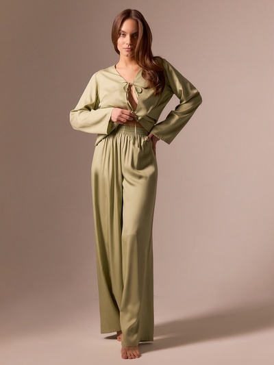 Пижама женская (рубашка, брюки) SL HOME Modal Home, размер S, зелёная