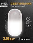 Светильник светодиодный герметичный, 18 Вт, IP54, 4000К, 220 В, овал, белый - Фото 1