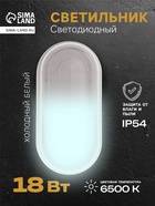 Светильник светодиодный герметичный, 18 Вт, IP54, 6500К, 220 В, овал, белый - Фото 1