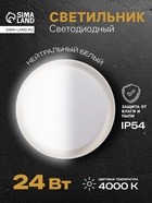 Светильник светодиодный герметичный, 24 Вт, IP54, 4000К, 220 В, круг, белый - Фото 1