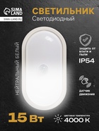 Светильник светодиодный герметичный, с датчиком движения, 15 Вт, IP54, 4000K, 220 В, овал - Фото 1