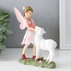 Фигурка полистоун «Девочка-бабочка с барашком на полянке», розовые крылья, 13.5×5.5×15.5 см - Фото 1