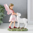 Фигурка полистоун «Девочка-бабочка с барашком на полянке», розовые крылья, 13.5×5.5×15.5 см - Фото 2