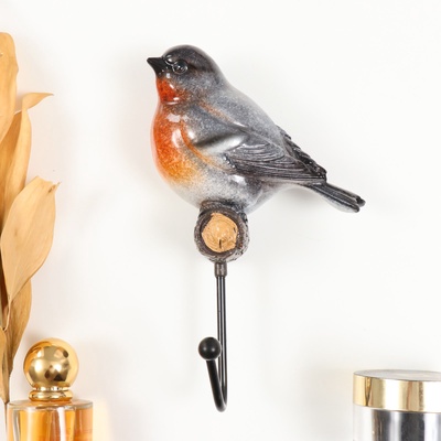 Настенный крючок декоративный «Снегирь», полистоун, лак, 12.5×6.5×19.5 см