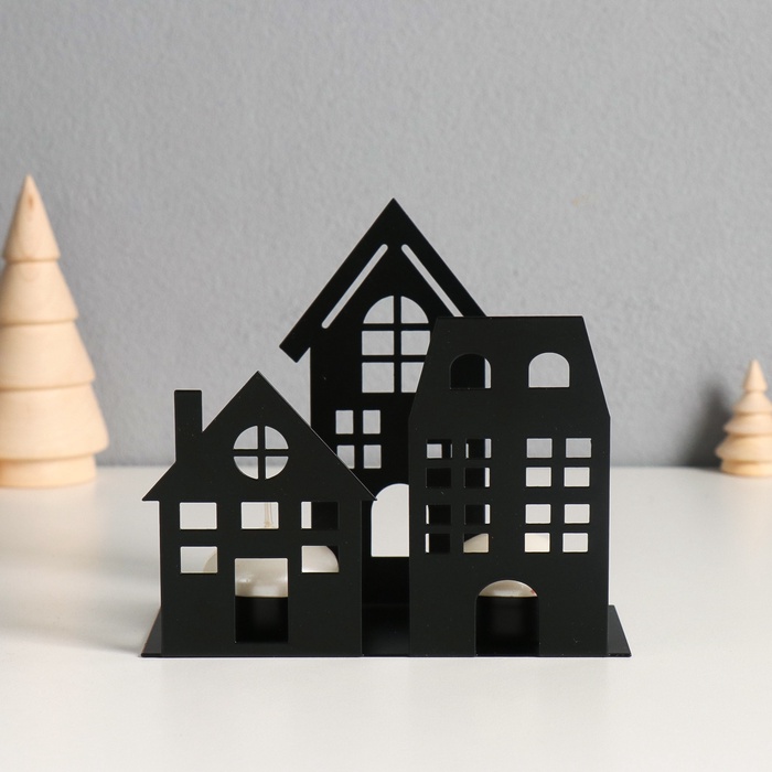 Металлический подсвечник на 2 свечи «Домики», d=4 см, 14.5×6×13 см - Фото 1