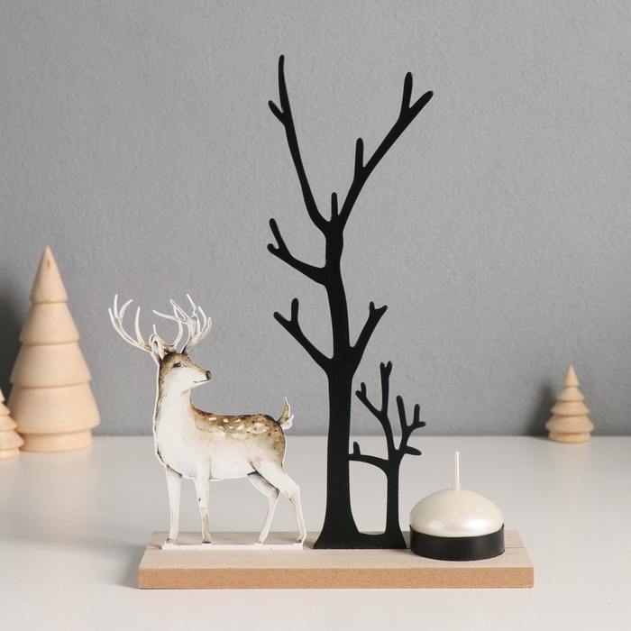 Подсвечник на 1 свечу «Олень у дерева», d=4 см, металл, дерево, 6×19×23.5 см - Фото 1