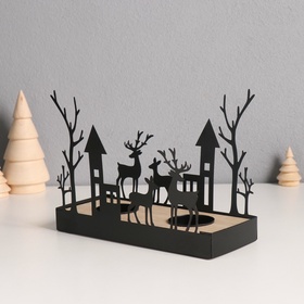 Подсвечник на 2 свечи «Олени и домика», d=4 см, металл, дерево, 7.5×18×14 см